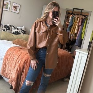 Brown Faux Leather Oversized Shirt